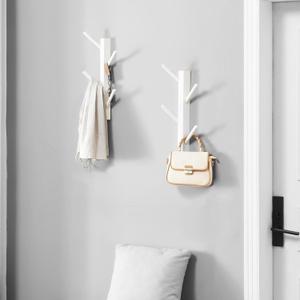 TIOPGHAD 2 Pack Small Vertical Coat Rack Wall Mount, Bamboo Coats Hooks Clothes Holder Hanger for Wall Coat Hat Jacket Clothing Bathroom Robes Entryway(White)