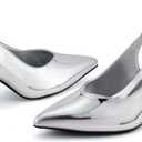Elisabet Tang Women's Kitten Heel Slingback Low Pumps 3 Inches Stiletto Pointed Closed Toe Elegant Dressy Bridal Wedding Party Shoes, 8.5, Silver