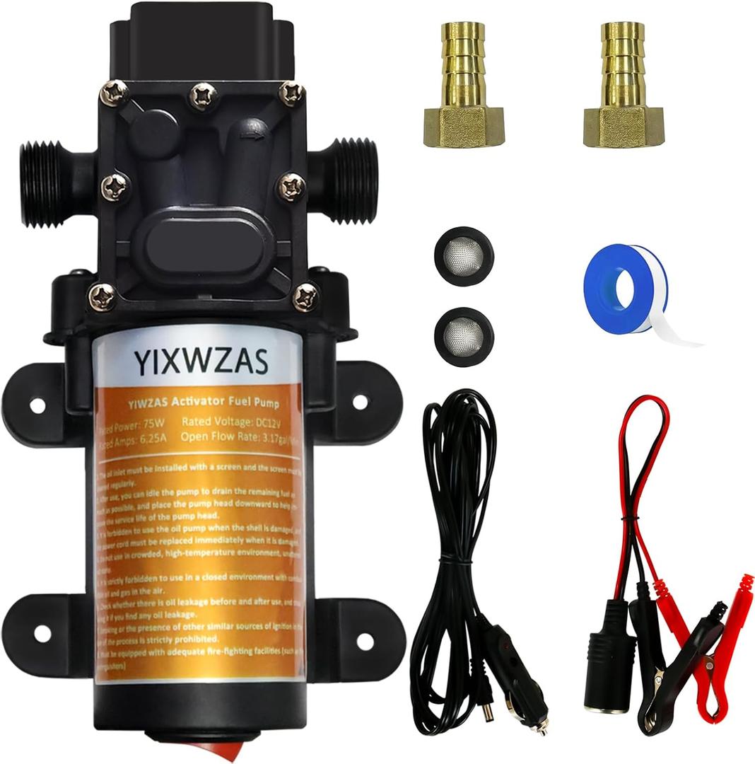 12V 75W Fuel Transfer Pump Moves 120 Gallons of Gas or Diesel Per Hour, with Car Cigarette Lighter Plug and Battery Clip,Electric Gasoline Transfer Pump for Boats, Vehicles, Mowers, Tractors