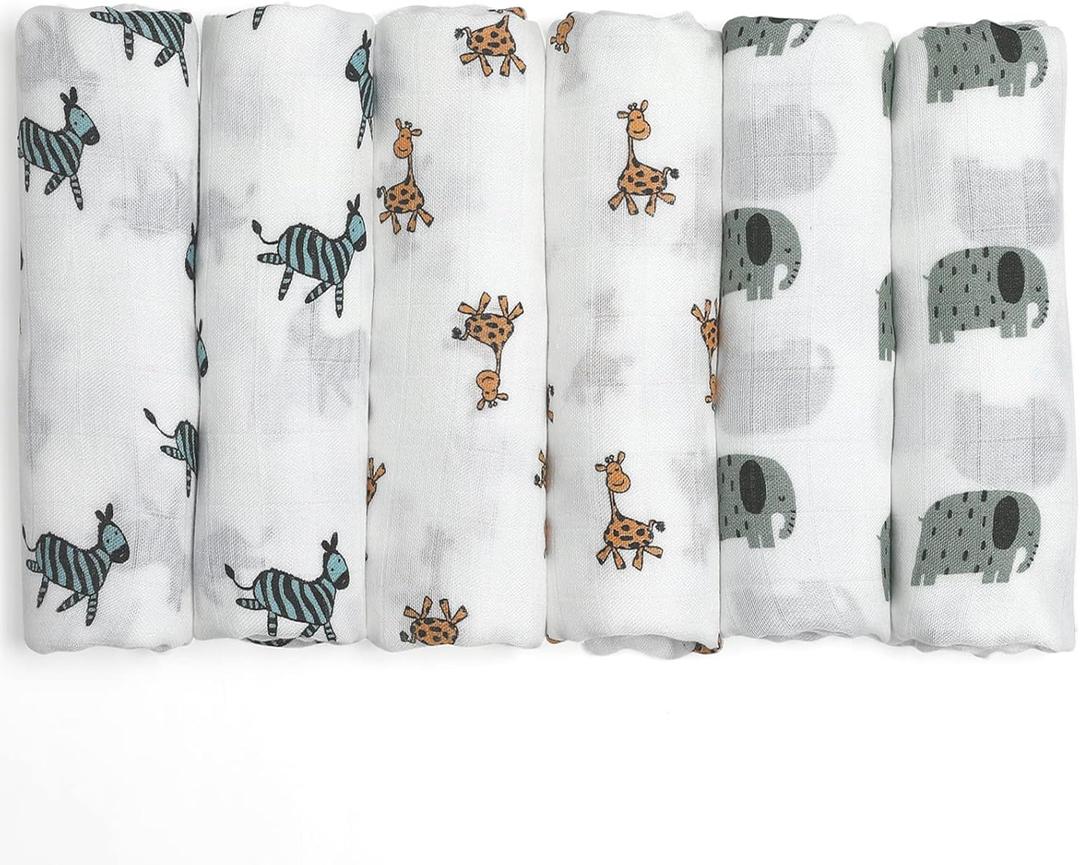 GLLQUEN BABY Receiving Blanket Boy Cotton Muslin Swaddle Blankets Girl Newborn Squares Breathable & Soft Thin Baby Blankets Cloths Double Absorbent Infant Swaddling Wrap - 6 Pack (Giraffe)
