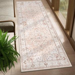 CAPALOCA Machine Washable Rugs Nursery Rug 2x6 Cute Girl Non Slip Low Pile Water Repellent Soft Print Pattern for Bedroom Indoor Decor Kids Playroom Pink