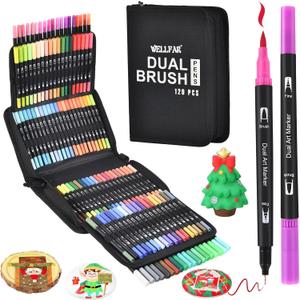 120 ColorsAdult Coloring Book Markers No Bleed  Dual Felt Tip (Fine & Brush) Art Markers for Teens/Kids  Gel Acrylic Paint Pens Set for Sketching, Drawing, Rock Painting, Journaling, Non Bleeding.