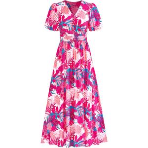 PRETTYGARDEN Womes Boho Maxi Dresses 2026 Summer Spring V Neck Puff Sleeve Empire Waist A Line Flowy Long Beach Floral Dress (S)