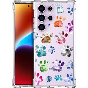 Compatible with Samsung Galaxy S23 Ultra Cases with Design, Cute Transparent Phone Case for Women Girls Girly with Heavy Duty Protective Bumper (Clear Dogs Paws)