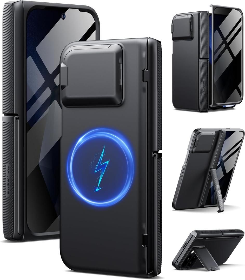 TONGATE Magnetic for Pixel 9 Pro Fold Case with Privacy Screen Protector, [Compatible with MagSafe] [with Camera Cover & Hinge Protection] Full-Body Rugged Stand Case for Google Pixel 9Pro Fold, Black