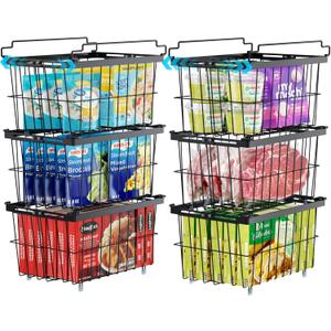 iSPECLE Freezer Organizer Bins - 6 Pack Adjustable & Extra Large Chest Freezer Organizer Bins for 5 to 9 Cu.Ft Deep Freezer, Easy Organize Basket Store More, Stackable No Wasted Space, Black