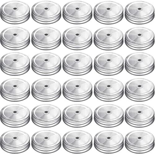 Gisedkle 30 Pcs Regular Mouth Mason Jar Lids with Straw Hole Compatible，Metal Mason Canning Lids Decorative Mason Jar Caps for Drinking&Food Storage.