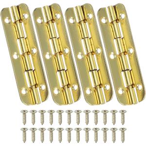MECCANIXITY 90-Degree Thickened Small Piano Hinge Mini Jewelry Box Hinges with Screw for Jewellery Wooden Boxes (Gold Tone, Pack of 4)