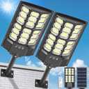 Solar Lights Outdoor, IP66 Waterproof Dusk to Dawn Bright Solar Street Lights, Flood Light with Motion Sensor and Remote Control, Solar Powered Security Light for Yard Fence Patio 2-Pack
