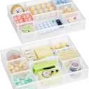 Marbrasse 2 Pack Desk Drawer Organizer, Mesh Drawer Organizer Tray with 8 Adjustable Compartments, Desk Organizers and Accessories, 5 Dividers for Office Supplies, Makeup & Vanity (White)