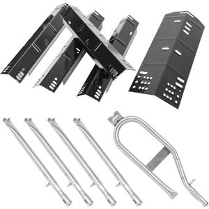 Grill Replacement Parts for Dyna-Glo DGH474CRP DGH474CRP-D DGH483CRP DGH483CRP-D DGH485CRP DGH450CRP DGH353CRP, Porcelain Steel Heat Plate, Stainless Steel Grill Burner, 5 Pack