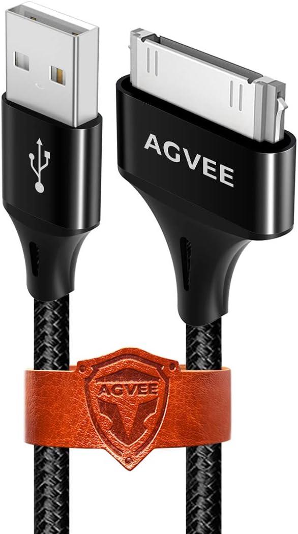 AGVEE 2 Pack 6.6ft 30 Pin Charger Cable Charging for Old iPod Touch 4 3 2 1 Nano, iPod Classic 3 2 1, Old iPad 1 2 3, Old iPhone 4 4S 3G 3GS, Black (6.6ft+6.6ft)