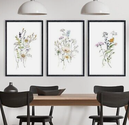 Colorful Floral Wildflower Wall Art Decor 16x24 Inch Rustic Bedroom Aesthetic 3 Pcs