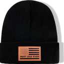Beanie Hat for Dad, Leather Patch Knit Cuffed Winter Hat for Men