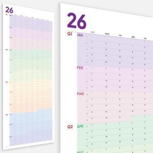 Large Wall Calendar 2026 (39 x 17 inches - Rolled) Dry Erase Calendar for Wall, Erasable Wall Planner, Vertical Layout, Quality Large Print, Gloss Lamination, Colorful Design.