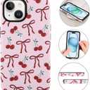 MZELQ Magnetic for iPhone 15 Case, Pink Cherry Bow Red Pattern [Compatible with Magsafe Charging] 2 in 1 Matte Shockproof Protection Hard Phone Cover for Girls Women