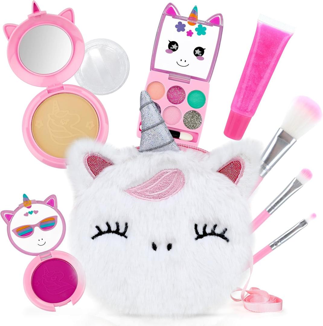PERRYHOME Unicorn Kids Makeup Kit, Non-Toxic Real Cosmetic, Washable Makeup Set, Princess Toys & Birthday Gifts for 3-12 Years Old (White)
