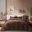 Velvet Quilt Set King Size, Luxurious Soft Striped Channel Bedding Set, Lightweight Velvet Comforter for All Season, Oversized Bedspread Coverlet with 2 Matching Shams, Rust Brown