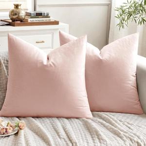 EMEMA Pack of 2 Velvet Throw Pillow Covers Decorative Square Pillowcase Soft Solid Cushion Case for Sofa Bedroom Chair Car 18x18 Inch Pink