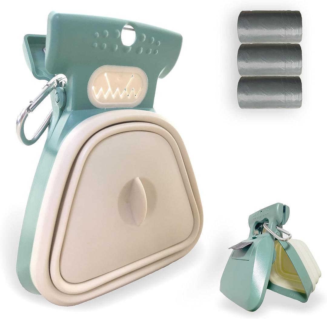 Pooper Scooper, Portable and Handheld Size for Walking Large and Small Dogs Outside Yard or Travel Outdoors, Pup Poop Scoop with Container and 30pcs Pet Waste Bag Attachment (Clover Green)