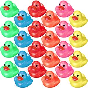Leitee 24 Pcs Glitter Rubber Duck Assortment Duckies for Kids Colorful Glitter Mini Ducks Neon Color Ducky Bath Toys for Birthday Gifts Baby Shower Decorations Summer Beach Pool Activity Favor 1.6''