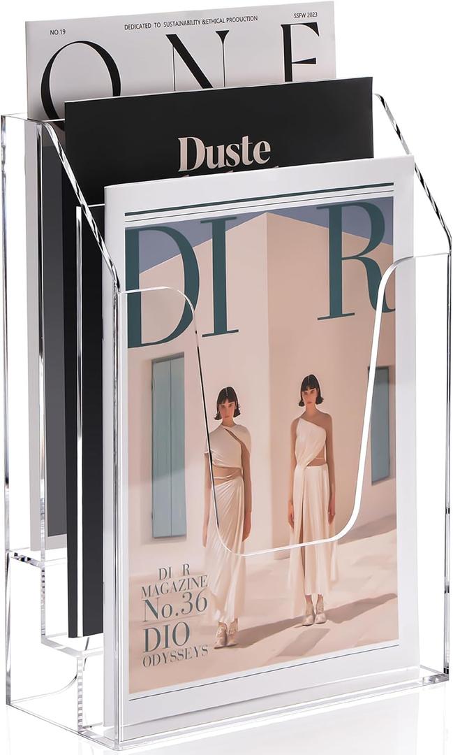 YUXUN Crystal-Clear Acrylic File Organizer, 3-Tier Vertical Desk Organizer for Home & Office, Space-Saving Wall Mount or Desktop Use