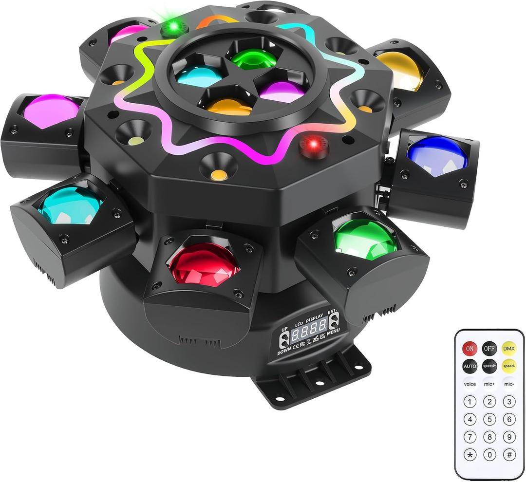 8 Arm Moving Head DJ Lights -200W RGBW LED Party Lights with RG Starlight,6 Strobe Lights, 540° Pan 180° Tilt, DMX512 & Sound Activated Auto Mode - DJ Lights for Parties, KTV, Wedding, Club
