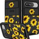 Funermei for Pixel 9 Pro/Pixel 9 Case - Women Girls Cute Phone Cover Girly Pretty Aesthetic Sunflower Flower Floral Unique Design with Camera Cover and Ring Stand Funda for Pixel 9 Pro/Pixel 9