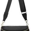 Spacious Crossbody Bag Nylon Bum Bag for Women Fanny Packs Handbags with Adjustable Straps (Black)