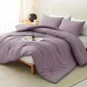CozyLux Queen Comforter Set Dusty Purple, 3 Pieces Solid Breathable Quilted Style Bedding Sets, Luxury Fluffy Soft Bed Set with Down Alternative Comforter for All Season (1 Comforter & 2 Pillowcases)
