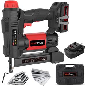 20v Cordless Staple Gun Brad Nailer 2 in 1 Aluminum Metal magzine 1 Hour Fast Charger 2000mA Lithium Battery 2000pcs Free Staples(90 4/51000+18GA 1x1000) in Tool Case