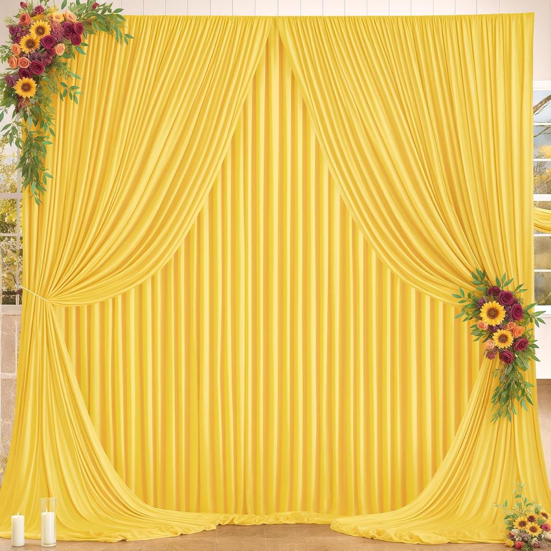 16x10FT Yellow Backdrop Curtains for Wedding Parties, Wrinkle Free Polyester Photography Backdrop Drapes for Wedding Baby Shower Birthday Parties Stage Background Stand Decorations 4x10ft,4 Panels