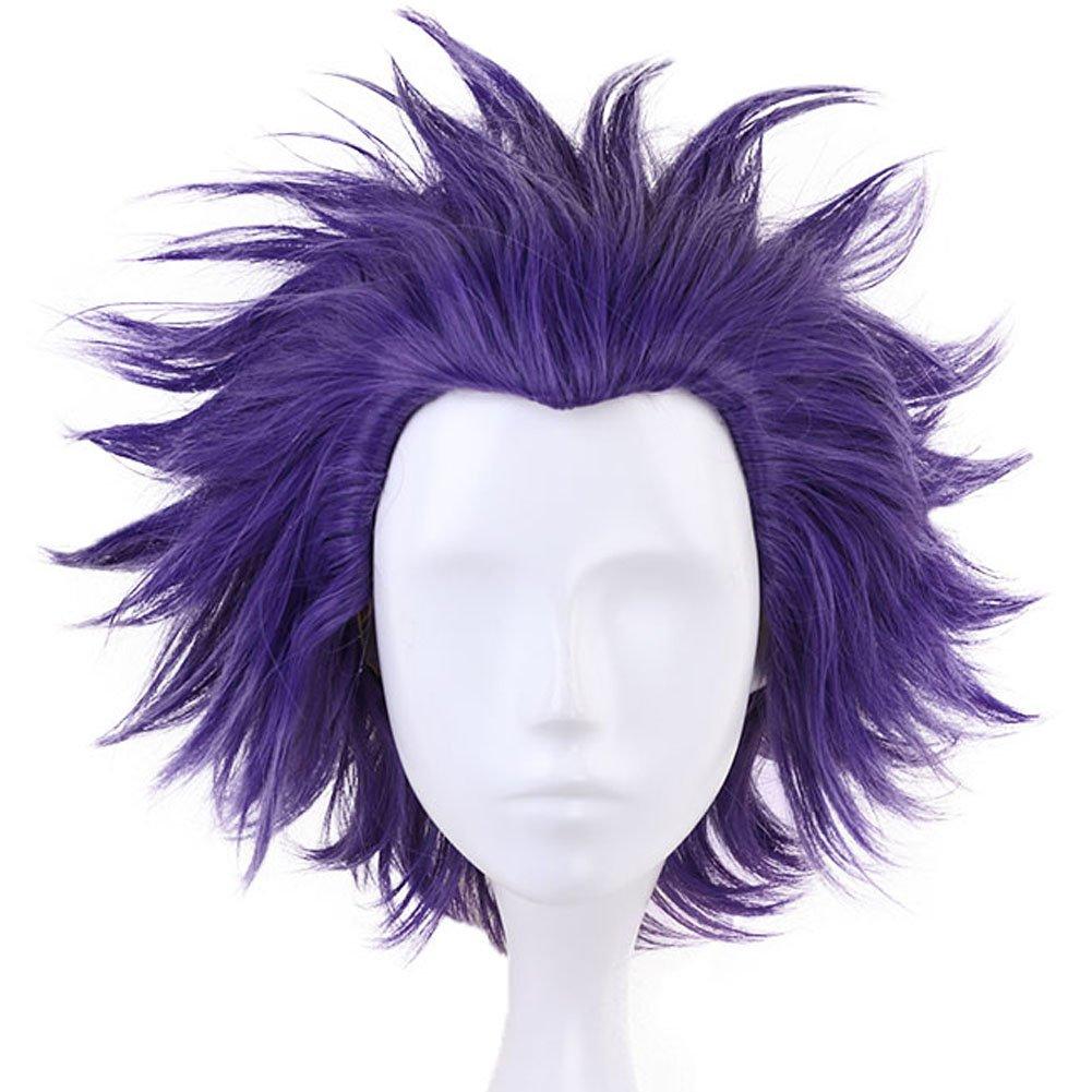 ANOGOL Hair Cap+ Purple Spiky Wig Men Purple Crazy Wig Funny Wigs for Crazy Hair Day Short Spiky Wigs for Anime Cosplay for Halloween Party Costume Christmas