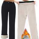 Yehopere Women's Fleece Lined Jeans Straight Leg Wide Jeans Winter Sherpa Flannel Lined Thermal Denim Pants (Formal Black)