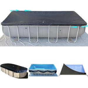 14x28Ft Rectangular Pool Cover with Side Storage for Oval and Rectangular Above Ground Pool, One-Piece Solar Oval Pool Cover, Preventing Waterlogging, UV and Weather Resistant WP:10000kPa+