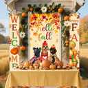 3pcs Welcome & Hello Fall Banners for Front Door Harvest Decoration Hello Fall Door Banner Decoration Fall Dog Door Cover Pumpkin Front Door Sign Hanging Home Farmhouse Yard Harvest Party Decorations