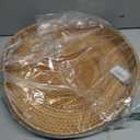 Coffee Table Tray Round Rattan Ottoman Tray Woven Serving Trays with Handles for Home and Kitchen Decorative Natural (Large 14 inch x 2.4 inch)