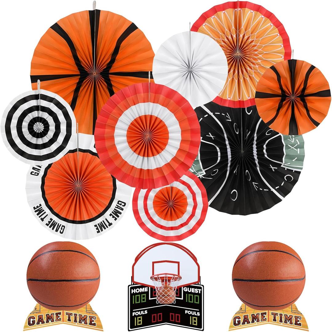 Basketball Party Decorations Kit - Basketball-Themed Paper Fans & Table Centerpiece Set, for Basketball Birthday Party & Supplies