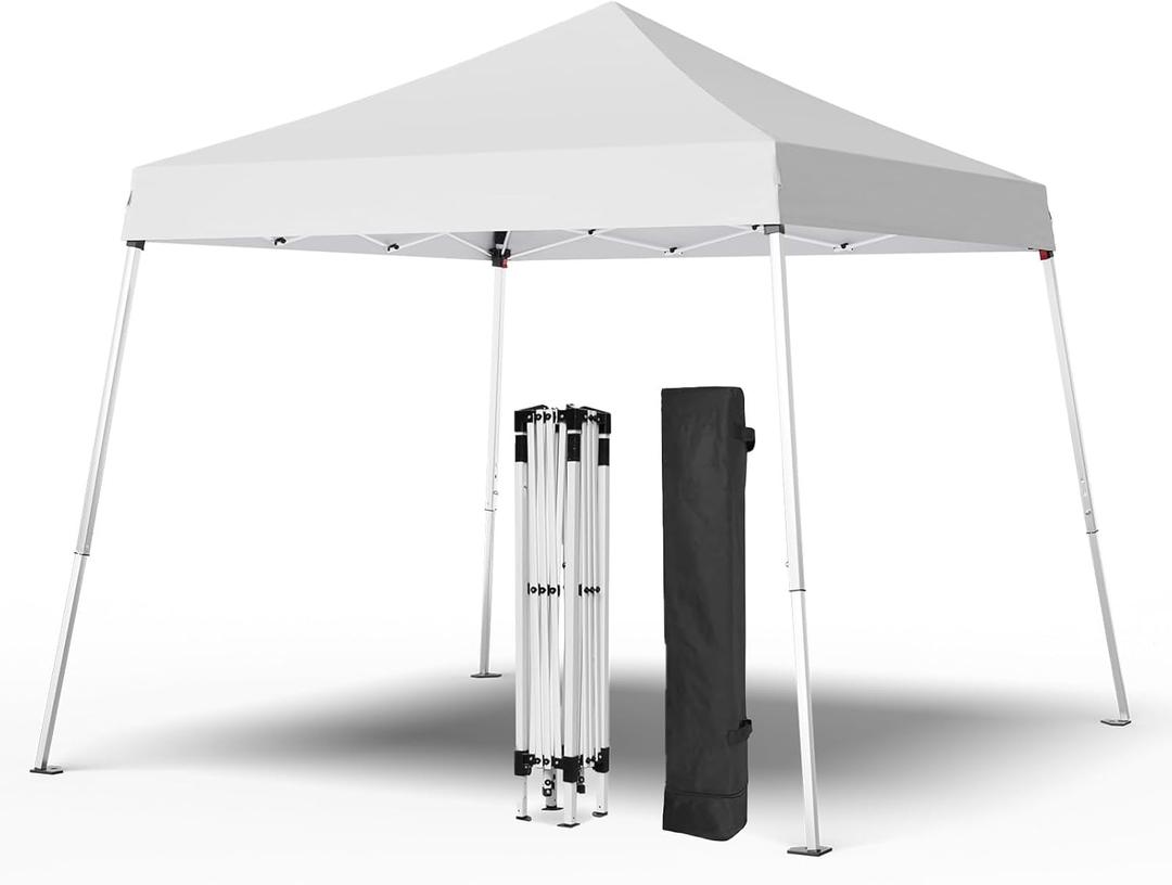 10x10 Pop Up Canopy, 300D Silver Coated White Fabric Outdoor Gazebo, Beach Tent Slant Legs with Storage Bag, Easy Up Sun Shade Shelter Tents with 8x8 Top Cover for Patio, Party