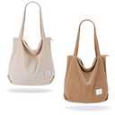 KALIDI FANCY FOREST Corduroy Tote Bag for Women Two Packs Large Shoulder Hobo Handbag
