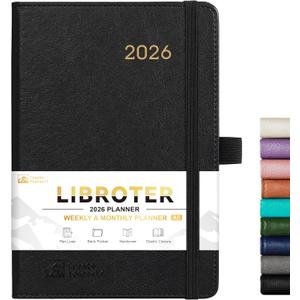 2026 Planner - Planner 2026, 2026 Weekly Monthly Planner, Jan.2026 - Dec.2026, 5.7'' x 8.4'', Thick Paper, Leather Cover, Pen Holder, Back Pocket, Bookmarks, Perfect Daily Organizer - Black