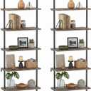 aboxoo Ladder Shelf 2PCS Open Bookshelf 5-Tier Wall-Mounted Wood Bookcase Rack Open Back Industrial Modern Plant Flower Stand Utility OrganizerMetal Frame Furniture Office Kitchen Bedroom (Brown)