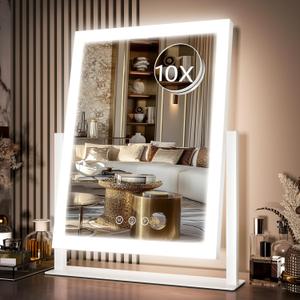 Hollywood Vanity Mirror with Lights, 17" L x 13" W LED Lighted Makeup Mirror, Dimmable & Three Color Lighting Modes, 10X Magnification Mirror, CRI>95% HD, 20W High Brightness (96 LED)