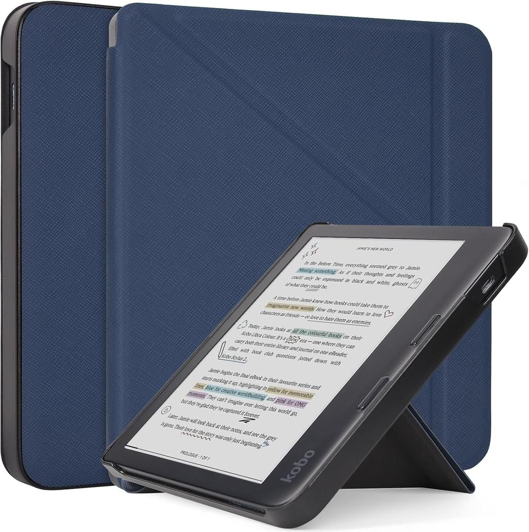 Caweet Case for Kobo Libra Colour 7 Inch 2024 Release, Premium PU Leather Origami Stand Protective Sleeve Cover with Auto Wake/Sleep Feature, Blue