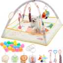30 x 30 x 21 Inch Puppy Play Gym with 9 Hanging Toys & 18 Ocean Balls Interactive Activity Mat for Dogs & Cats, Includes Squeaky Plush & Chew Toys Portable Snuffle Mat for Pets up to 25 Lbs