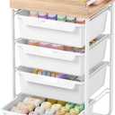 Rolling Craft Storage Cart with 4 Drawers,Utility Cart with Drawers,Art Craft Organizers and Storage,Kids Craft Cart,Kids Art Cart With DIY Lable and Wooden Tabletop Area,White