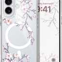 For iPhone 17 Case, Ultra Thin Magnetic Transparent Compatible with MagSafe for iPhone 17 Phone Cover 6.3 inch, Plum Blossom