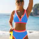 popvil Women 3 Piece Swimsuits 2026 High Waisted Bikini Sets with Skirt Neon Sporty Tummy Control Bathing Suits (Blue) Medium, Sky Blue