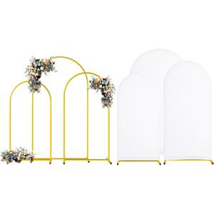 Wedding Arch Backdrop Stand with White Cover, 7.2FT- 6.6FT- 6FT