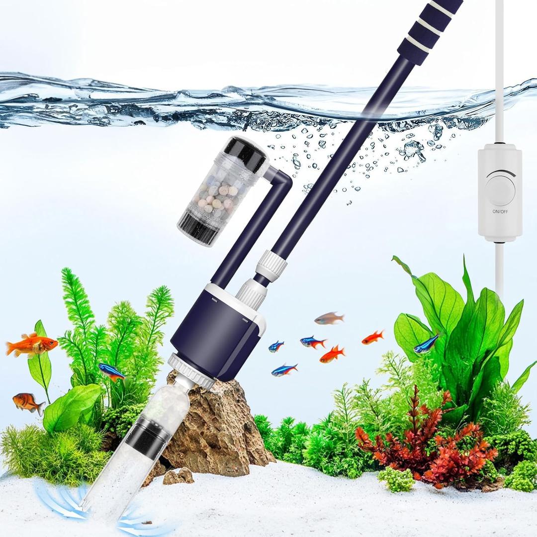 AQQA Fish Tank Cleaner,DC 34W/600GPH Adjustable Water Flow Aquarium Gravel Vacuum,Multi-Filtration Purifies Water Electric Cleaning Kit for Water Change Water Circulation Wash Sand Gravel 110V-240V